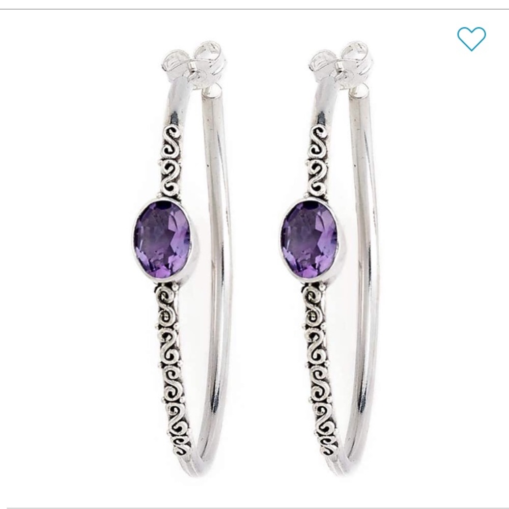 Samuel B. Sterling/amethyst hoop earrings - Picture 2 of 6